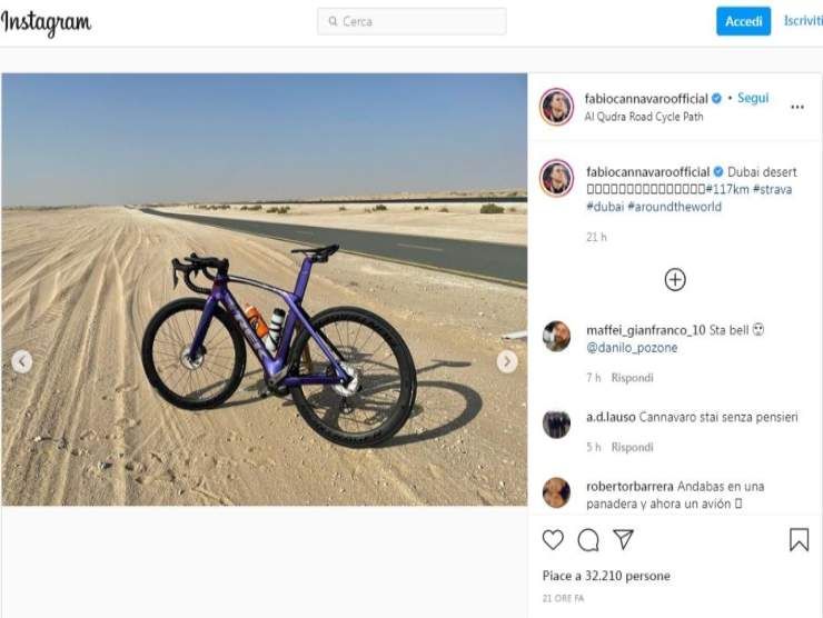 Fabio Cannavaro in bici a Dubai (Instagram) 2