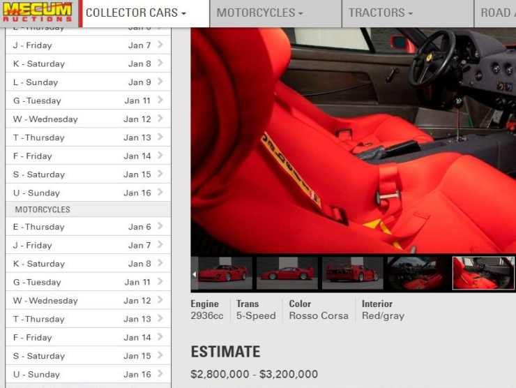 Ferrari F40 (Mecum.com) annuncio