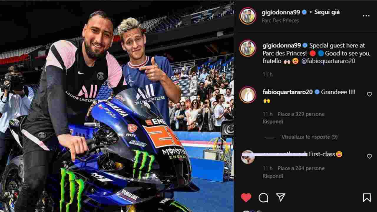 Gianluigi Donnarumma e Fabio Quartararo (Instagram) 13 maggio 2022 quattromania.it