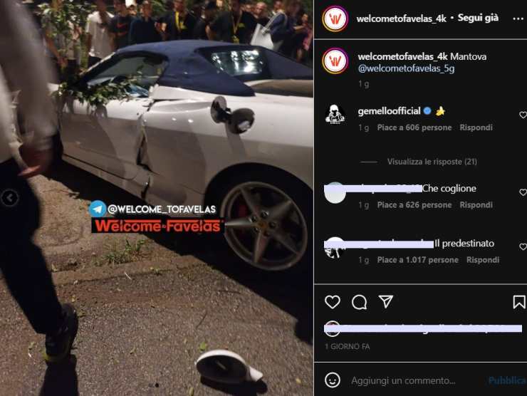 Ferrari distrutta per una bravata (Instagram) 6 settembre 2022 quattromania.it