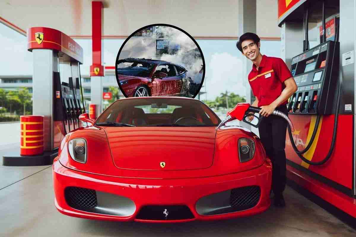 Va a fare rifornimento alla sua Ferrari e poco dopo si scatena l'inferno: panico al distributore (FOTO)